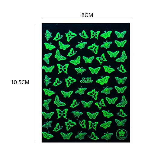 IDALL Luminous Butterfly Flower Nail Art Adhesive Stickers - 8Sheets 3D Fluorescent Mixed Pattern Nail Decals,Butterfly Dragonfly Feather Leaf Design Nail Decorations A3 - BeesActive Australia