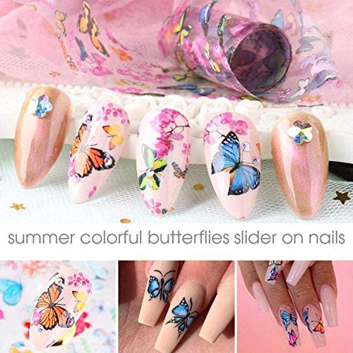 Delgoash Nail art stickers Butterfly Flower Nail Decal Transfer Foils Nail Sticker Tip Decal Decoration Design DIY Butterfly Plum Flower Nail Sparkle Glitter for Nail Art Decoration Manicure Tools Set - BeesActive Australia