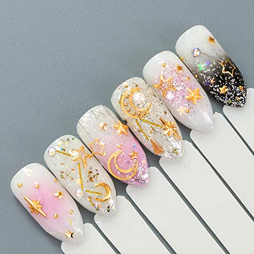 6 Boxes Nail Art Gold Nail Metal Rivets Studs, 3D Nail Punk Star Moon Heart Triangle Square Rivet Gems Jewelry Charm Decals Design Decoration Supplies - BeesActive Australia