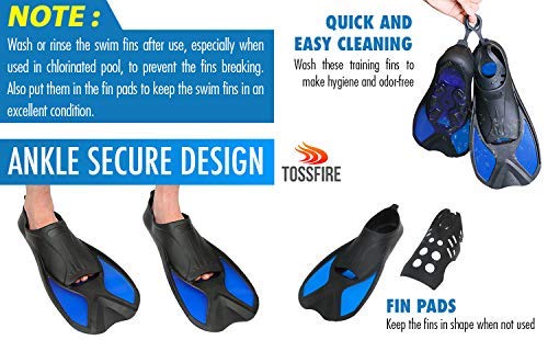Comfecto Swimming Fins Short Floating Training Fins for Kids and Adults, Thermoplastic Rubber Pool Fins for Swimming Diving Snorkeling Watersports Blue XX-Small - BeesActive Australia