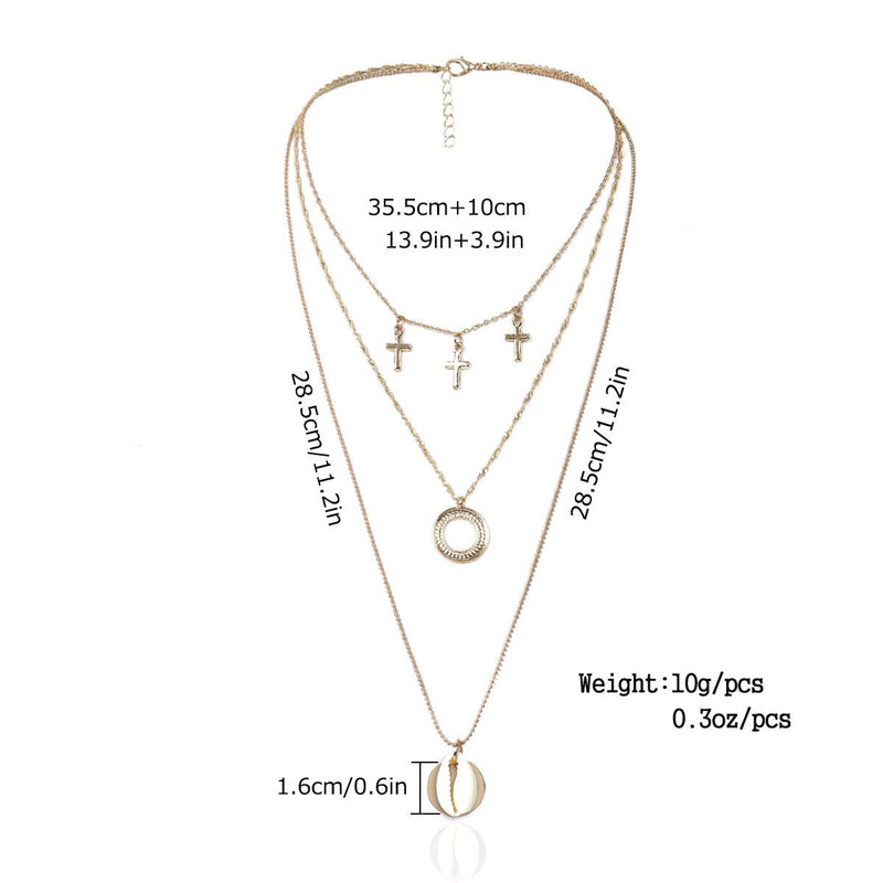 Edary Layered Pendant Necklace Natural Shells Cross Gold Necklaces Chain for Women and Girls - BeesActive Australia