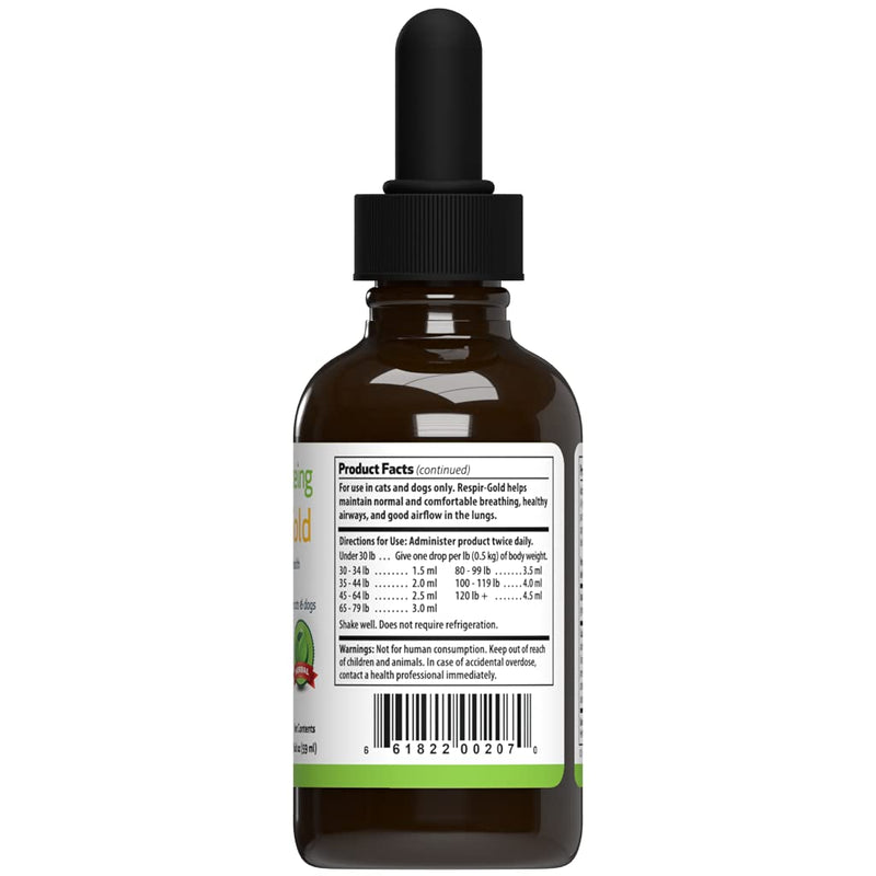 Pet Wellbeing - Respir-Gold for Dogs - Natural Support for Open Airways & Easy Breathing in Canines - 2oz (59ml.) - BeesActive Australia