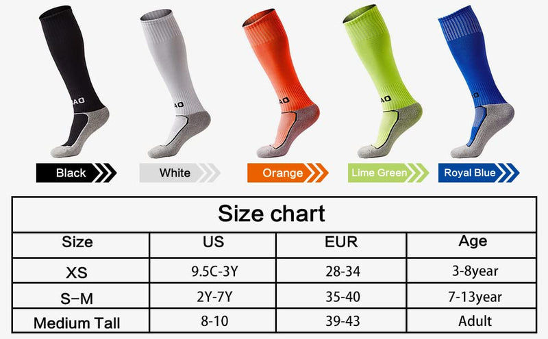 VANDIMI Soccer Socks for Kids Youth Adult (1/3/4/5 pairs) Team Sport Knee High Long Socks Small 3p -Green / Blue / Orange - BeesActive Australia