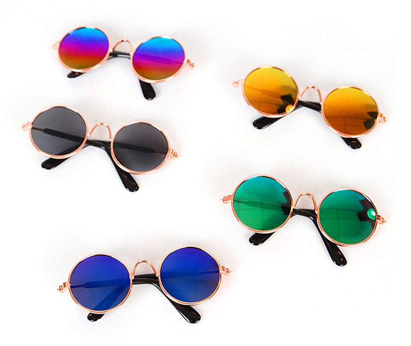 Dplus Cool Stylish and Funny Cute Pet Sunglasses Pet Goggles - Glasses Set of 5 - Classic Retro Circular Metal Prince Sunglasses for Cat,Chihuahua or Small Dogs (Classic Retro) - BeesActive Australia