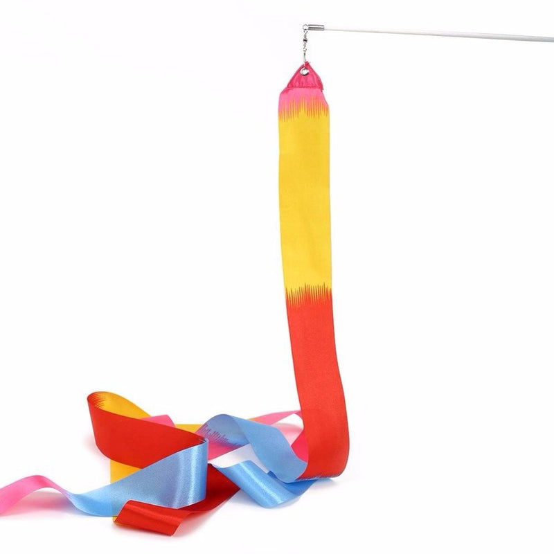 Dance Ribbons Rainbow Streamers Rhythmic Gymnastics Ribbon Baton Twirling Wands on Sticks 2pc for Kids Artistic Dancing - BeesActive Australia