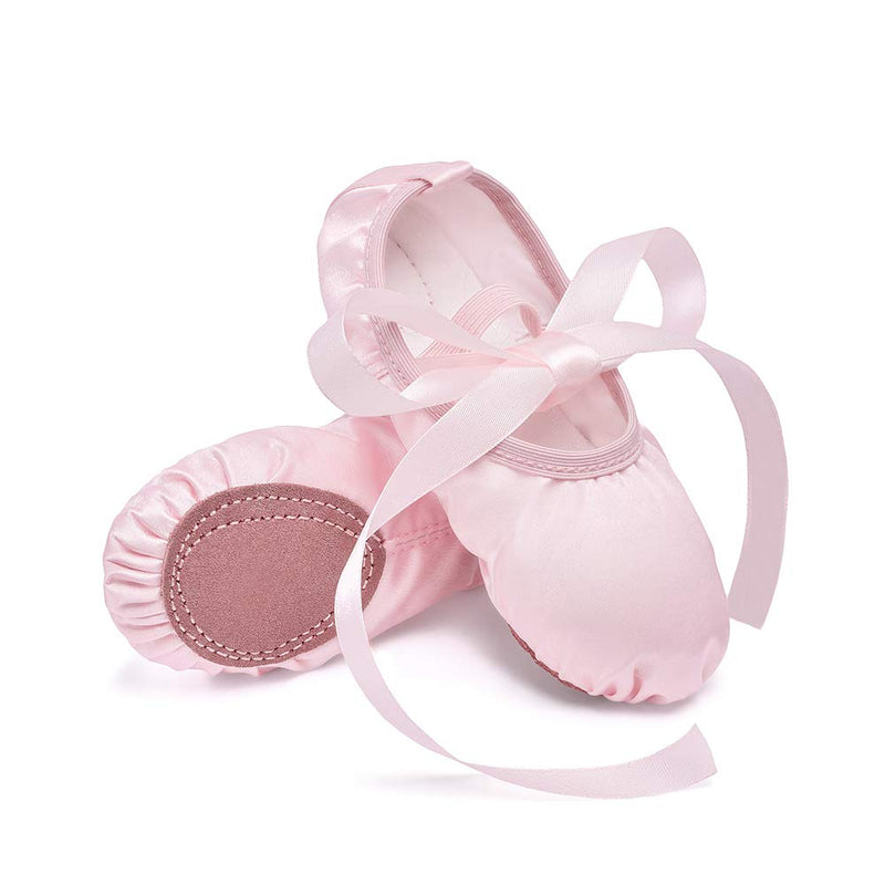 Stelle Girls Ballet Dance Shoes Satin Slippers Gymnastics Flats Split Sole with Ribbon 10 Toddler Pink - BeesActive Australia