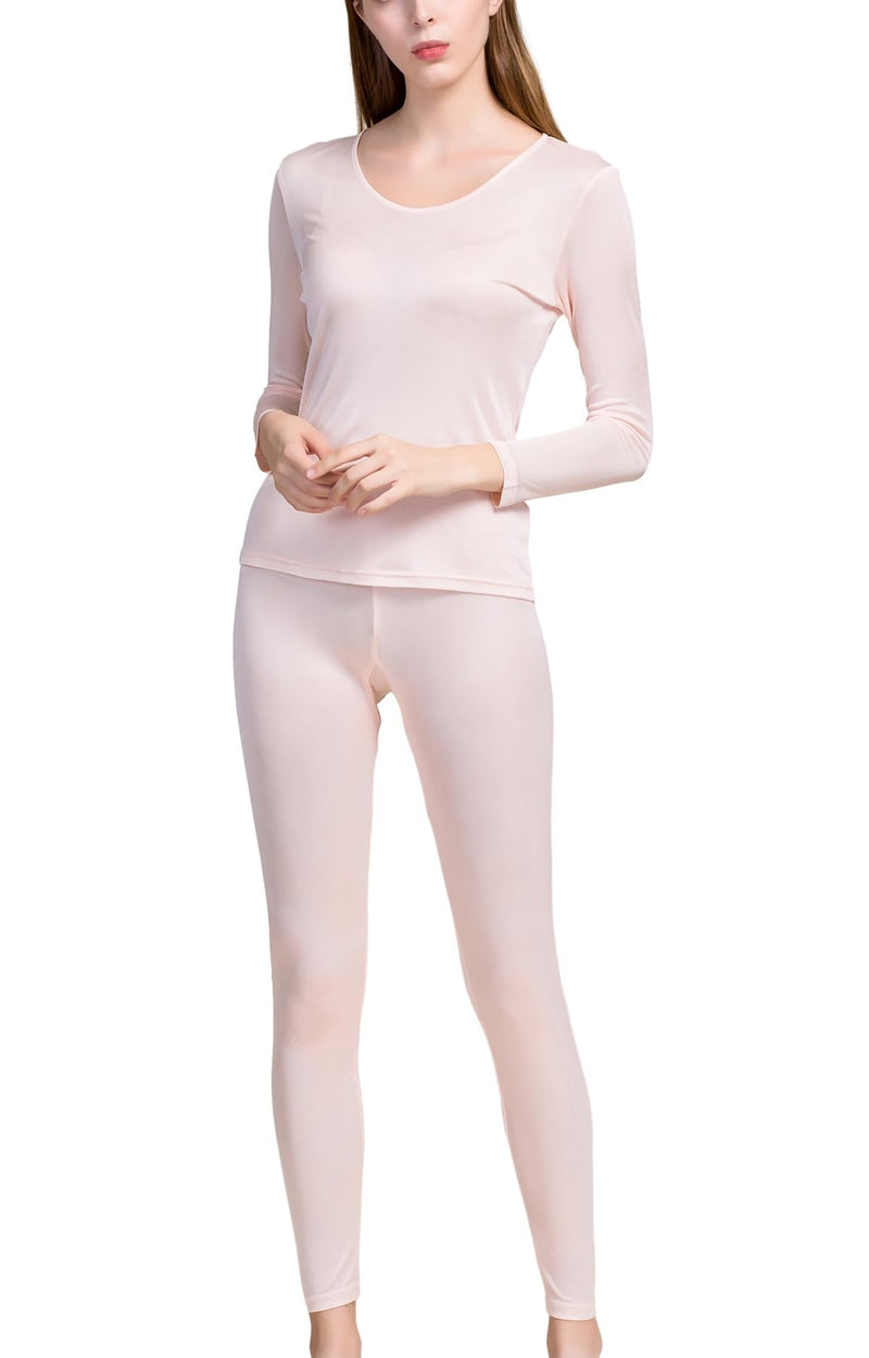 Grenasasilk Womens Silk Long Underwear Mulberry Silk Long Johns Silk Thermal Underwear Sets Cold Weather Base Layer Large Flechcolor - BeesActive Australia