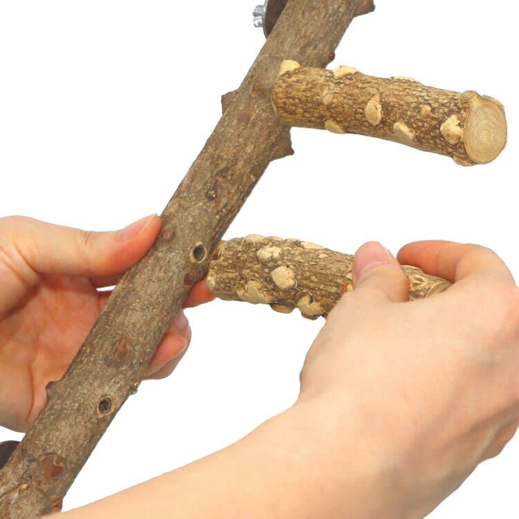 Bird Ladder Perch Cage Nature Wood Stand Parrot Chew Toy for Small Animal Medium - BeesActive Australia
