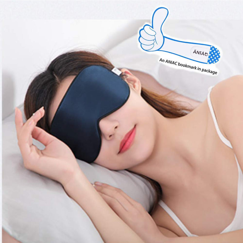 ANIAC Unisex 100% Natural Silk Eye Mask for Sleeping Super soft Blindfold With Adjustable Strap Deep Rest sleep Aid Complete Block out light Travel and Nap eye shade for Men and Women (Navy blue) Navy Blue - BeesActive Australia