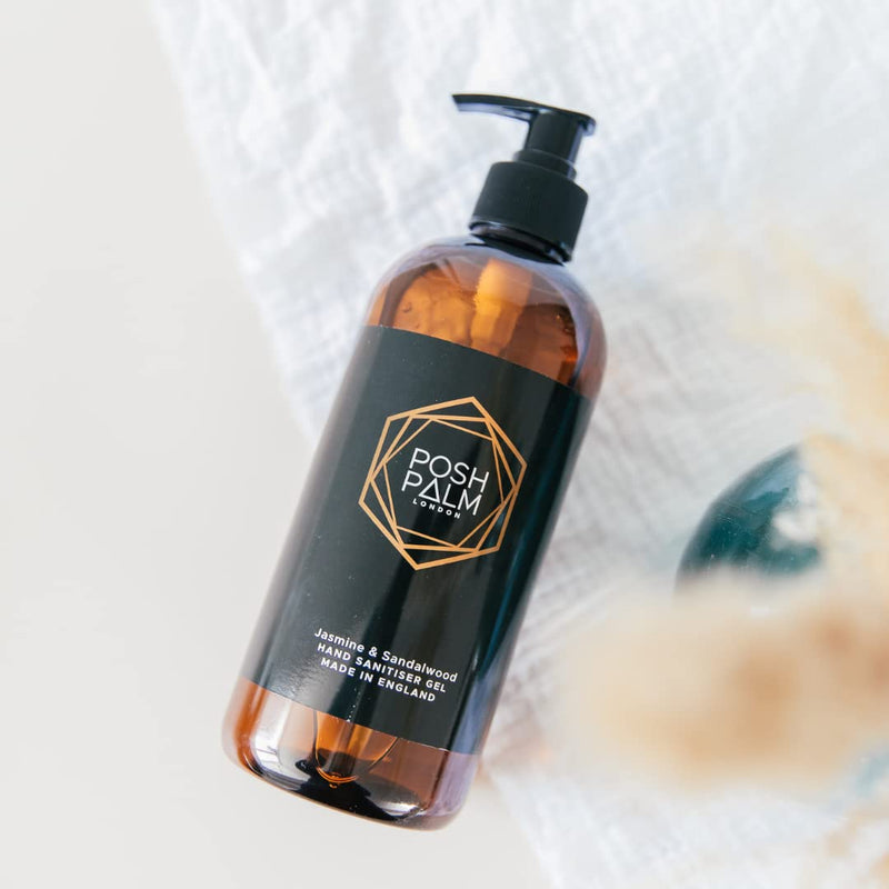 Posh Palm Luxury Hand Sanitiser Gel - Sandalwood & Jasmine scented hand gel - 500ml refillable pump bottle. Vegan-friendly - BeesActive Australia