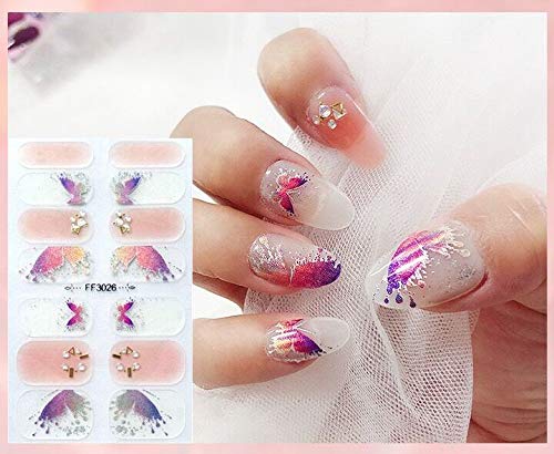 NAIL ANGEL 7pcs Nails Strips Nail Art Wrap Nail Art Full Cover Sticker Butterfly Spring Summer Crystal Designs for Women (10248) 10248 - BeesActive Australia