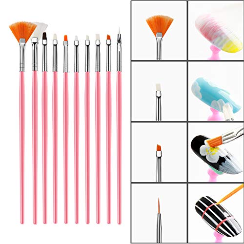 FULINJOY 15 Pcs Nail Art Acrylic Brush Set Painting Pen Art Salon Brush Tools Nail Decoration Kit (Pink) - BeesActive Australia