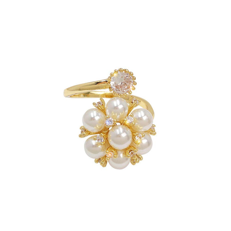 Aimimier Bridal Pearl Flower Index Finger Ring Vintage Adjustable Crystal Knuckle Ring Wedding Jewelry for Women and Girls - BeesActive Australia