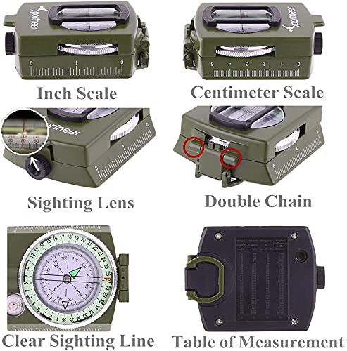 Military Lensatic Sighting Compass Survival with Carrying Bag, Compass for Hiking,Waterproof and Shakeproof, Army Green - BeesActive Australia