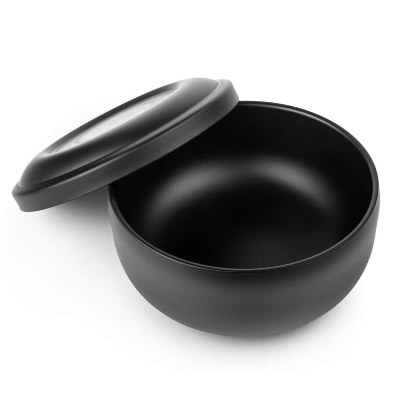 QSHAVE Stainless Steel Shaving Bowl with Lid 4 Inch Diameter Large Deep Size Matte Black Chrome Coating - BeesActive Australia