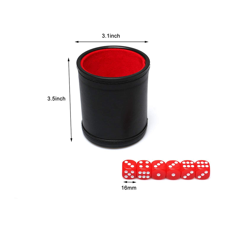 RERIVER Leather Dice Cup Set Red Felt Lining Quiet Dice Shaker Cup with 6 Red Standard Dot Dice for Farkle Yahtzee Games, 1 Pack Red1 - BeesActive Australia