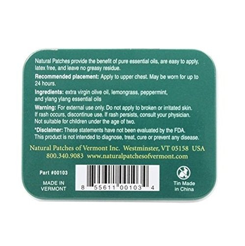 Natural Patches Of Vermont Lemongrass Mental Focus & Energy Essential Oil Body Patches, 10-Count Tin - BeesActive Australia