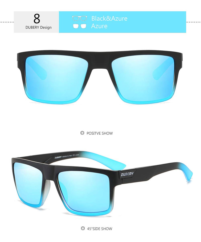 DUBERY Mens Sport Polarized Sunglasses Outdoor Riding Square Windproof Eyewear D918 Black&azure/Azure - BeesActive Australia