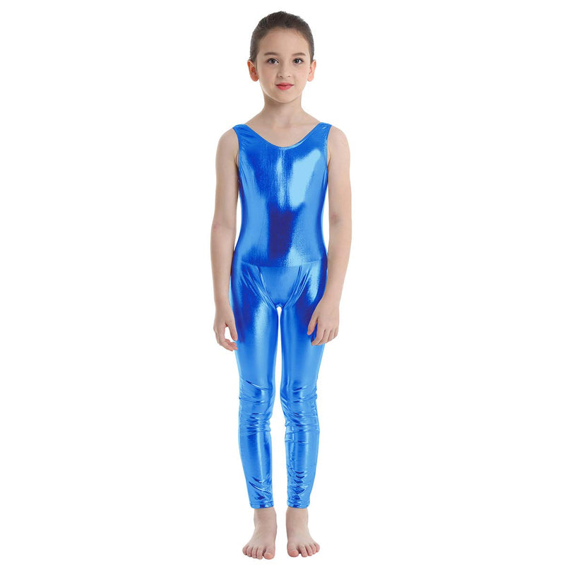 [AUSTRALIA] - Aislor Kids Girls Sleeveless Shiny Metallic Ballet Dance Gymnastics Leotard Jumpsuit Fitness Activewear Blue 8 / 10 