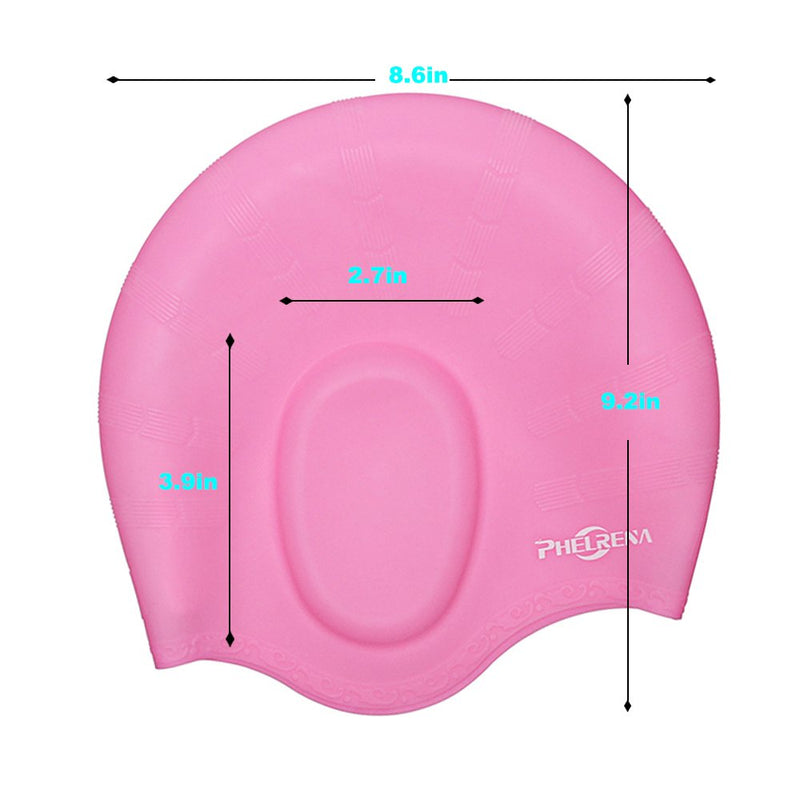 PHELRENA Swimming Cap Waterproof Premium Silicone Solid Long Hair Earmuffs Swim Cap Flexible Reversible for Adults Kids Women Men, Keeps Hair Clean Ear Dry, Free with Nose Clip and Ear Plugs pink - BeesActive Australia