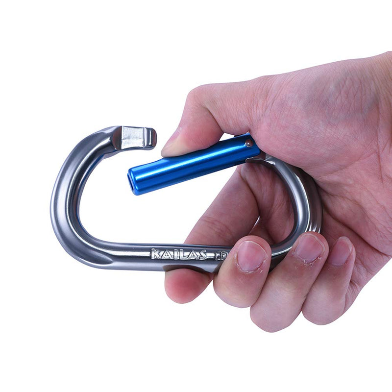 KAILAS Oval Climbing Carabiner Straight Gate CE Certified 25kN O Shaped Non-Locking Clip for Rock Climbing Mountaineering Ziplining Rappelling Rescue Keychain Dog Leash Iron Gray/Sky Blue Dimensions:110X61.2mm - BeesActive Australia