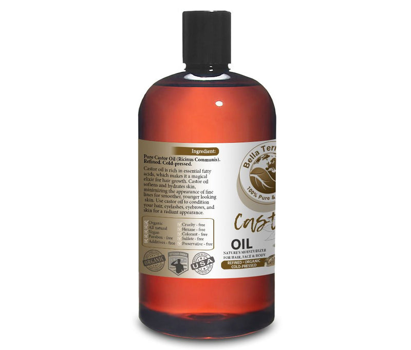 NEW Castor Oil. 16oz. Cold-pressed. Refined. Organic. 100% Pure. Non-toxic. Hexane-free. Soothes Skin and Promotes Hair Growth. Natural Moisturizer. For Hair, Face, Body, Nails, Stretch Marks. - BeesActive Australia