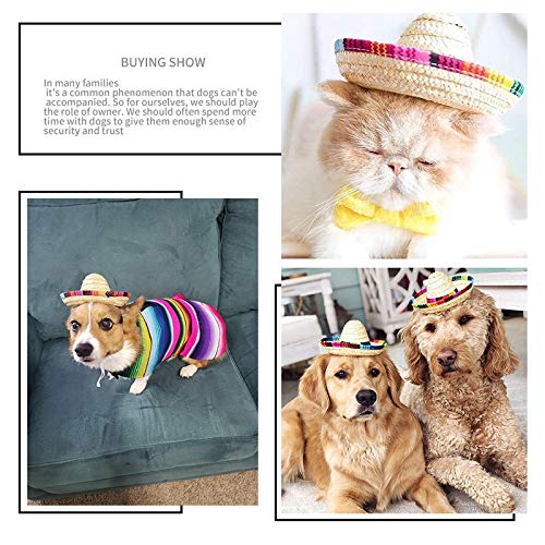 CheeseandU 2Pack Handcrafted Pet Straw Hat with Adjustable Chin Strap, Lovely Sun Hat Funny Mexican Party Costume Party Photo Prop Dog Sombrero Hat for Dog/Puppy/Cat/Kitty Medium - BeesActive Australia