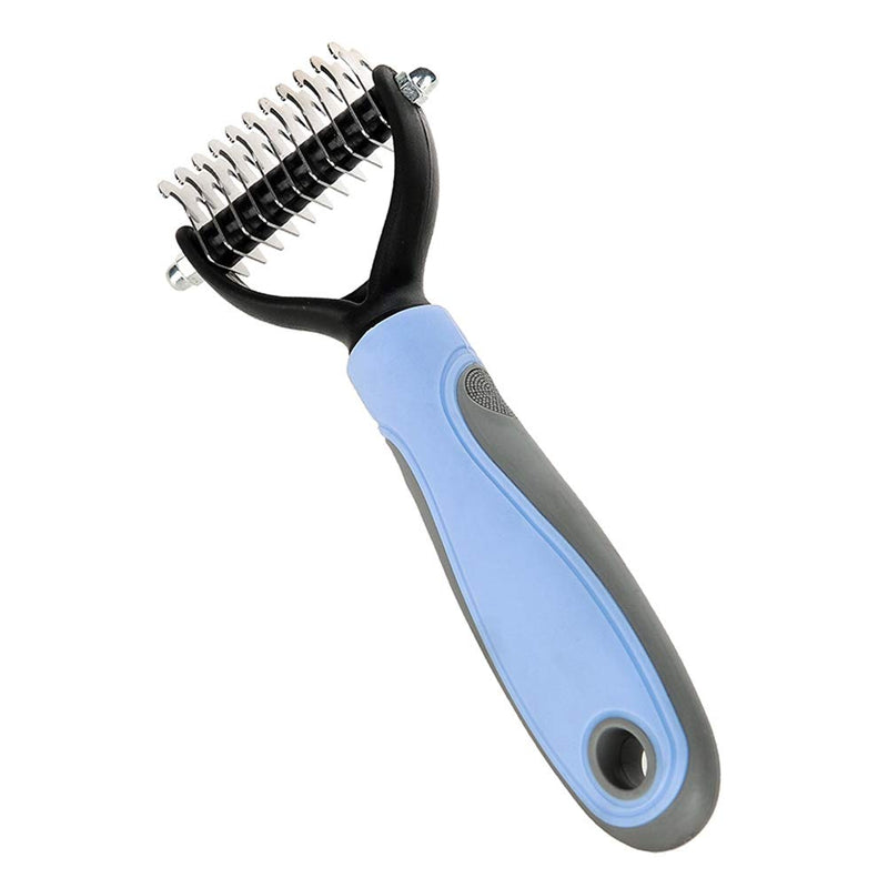 Novicey Dematting Tool for Dogs &Cats, Pet Grooming Undercoat Rake with Two-Side,Professional Stainless Steel Demat Comb Removes Loose Undercoat, Mats, Tangles and Knots Small Blue - BeesActive Australia
