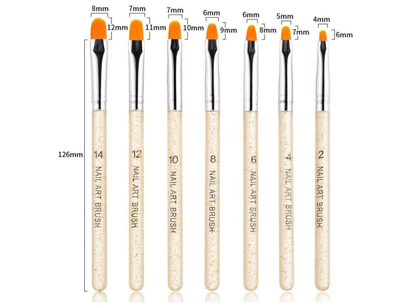 Aoshang 7Pcs Uv Gel Nail Brush, Poly Extension Gel Brush, Nail Art Tips Builder Brush Nail Painting Brush Pen Set(No.2/4/6/8/10/12/14) - BeesActive Australia