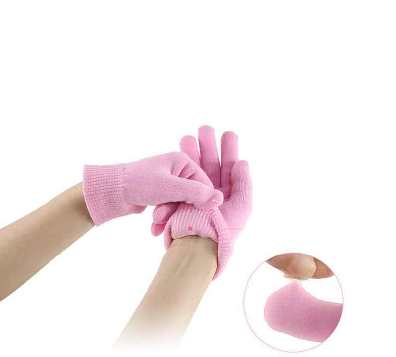 2Pairs Women Men Moisturizing Gel Gloves for Soften Cracked Skin Soft Cotton Spa Moisturizing Gloves Hand Mask Care Treatment (Pink) Pink - BeesActive Australia