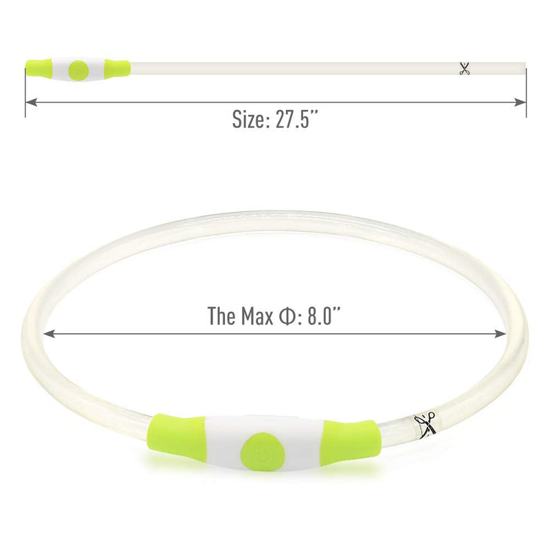 Vizbrite LED Dog Collar, USB Rechargeable Light Up Dog Collars, Glow Safety Basic Dog Collars for Night Walking, Waterproof Collar for Small Medium Large Dogs GREEN - BeesActive Australia