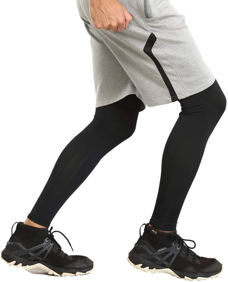 [AUSTRALIA] - Tough Outdoors Compression Leg Sleeves - Basketball Full Length Leg Sleeves for Men, Women, Youth - UPF 50 UV Protection Black Large 