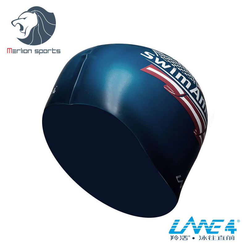 [AUSTRALIA] - LANE4 Accessories Flat Silicone Cap - Waterproof Durable Silicone, Solid Color, Comfortable Lightweight Professional for Adults Men Women Teens IE-AJ040 NAVY SWIM AMERICA SILI CAP/WT 