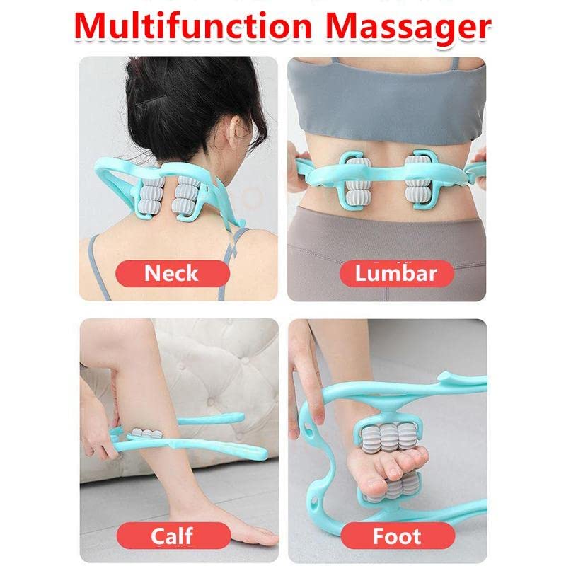 Revolution Studio Swan Shape Six Wheel Cervical Spine Pressing Massager, Neck Massager Pressure Point, Deep Tissue Trigger Point Manual Self Muscle Massager, Manual Roller Back Neck Massager (Blue) Blue - BeesActive Australia