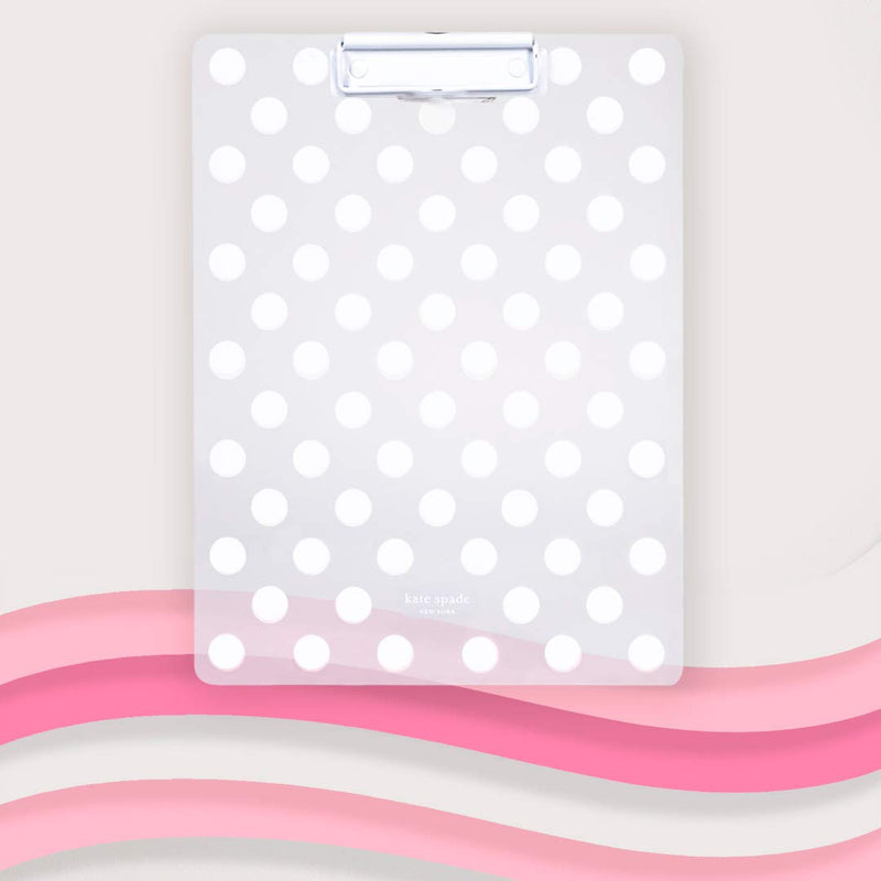 Kate Spade New York Acrylic Clipboard with Low Profile Clip, Cute Plastic Clipboard Holds Letter Size Paper, Jumbo White Dot - BeesActive Australia