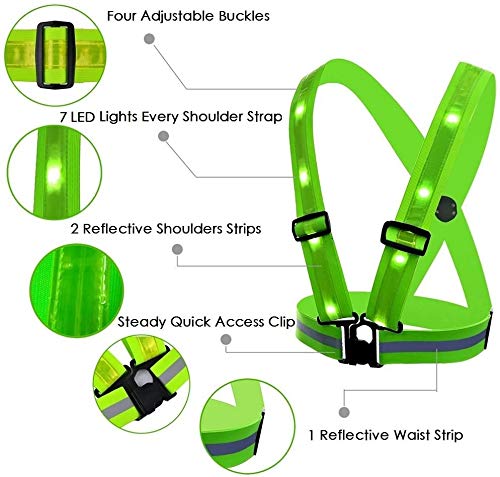 fixinus LED Reflective Safety Vest with Storage Pouch - USB Charging Elastic and Adjustable Reflective Running Gear for Outdoor Sports Dog Walking Cycling Motorcycle - LED Glowing Reflector Straps Colorful - BeesActive Australia
