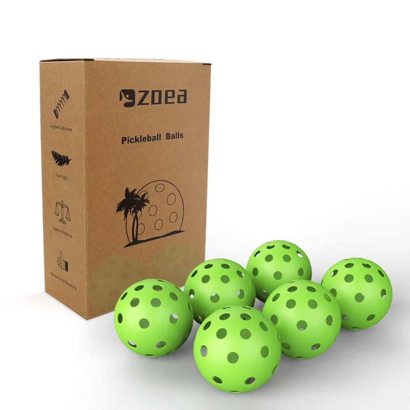 ZOEA Premium 40 Holes Outdoor Pickleball Balls, Durable Ball with Nice Bounce, High Visibility for Outdoor & Indoor Courts 6 Packs Bright Yellow & Green Outdoor - Green - BeesActive Australia