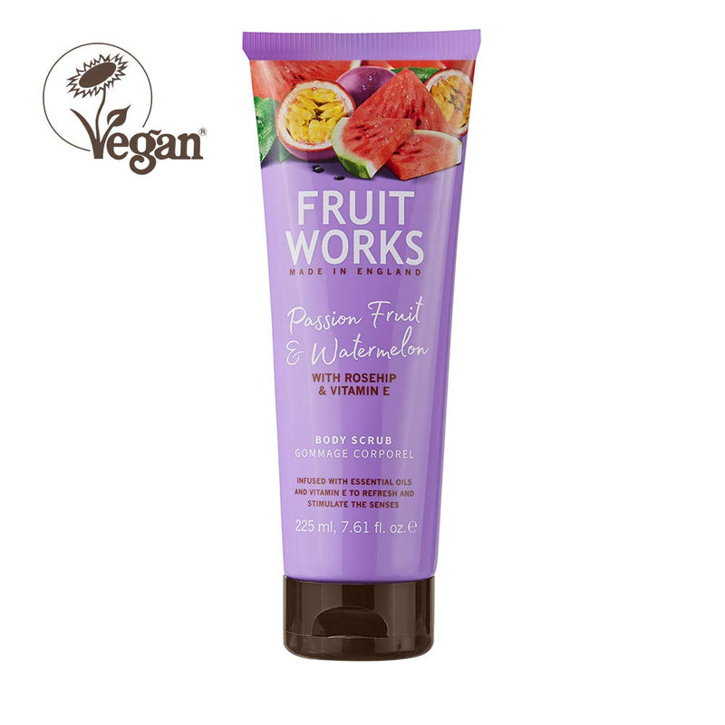 Fruit Works Passion Fruit & Watermelon Cruelty Free & Vegan Body Scrub With Natural Extracts 1x 225ml - BeesActive Australia