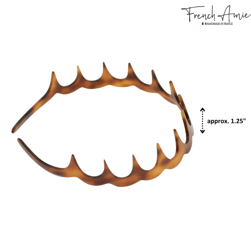 French Amie Zig Zag Scallop 1 1/4" Wide Teeth Celluloid Handmade Hair Head bands for Girls Very Flexible Strong Hold Non Slip Grip Durable Styling Women Hair Accessories, Made in France (Tortoise Shell Brown) Tortoise Shell Brown - BeesActive Australia