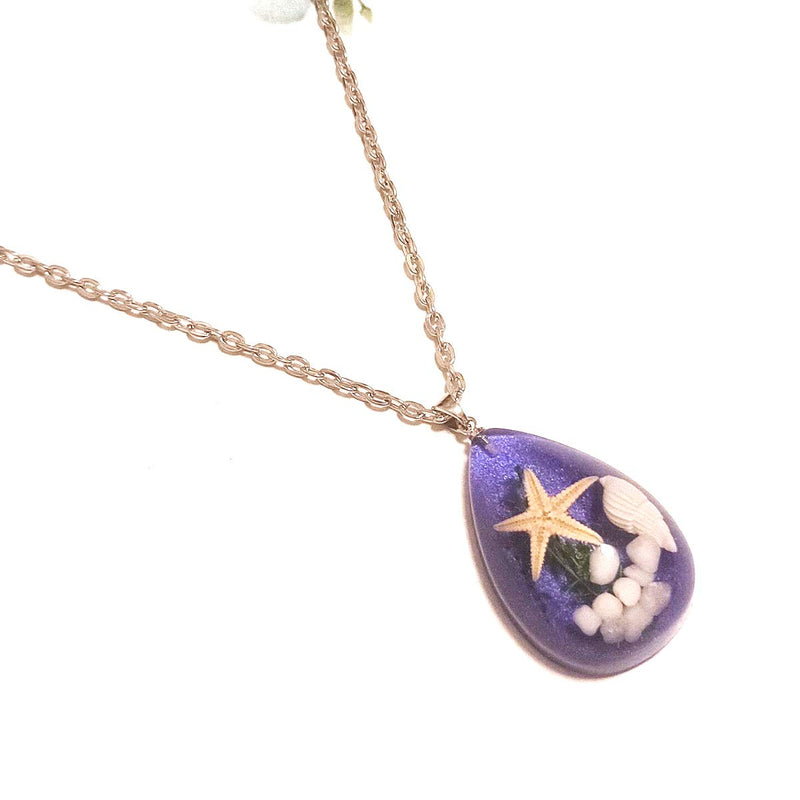 Starfish Conch Specimen Pendant Necklace Cute Seaweed Water Drop Chain Undersea Plant Y-Shape Necklace Jewelry for Women and Girls (Purple) Purple - BeesActive Australia