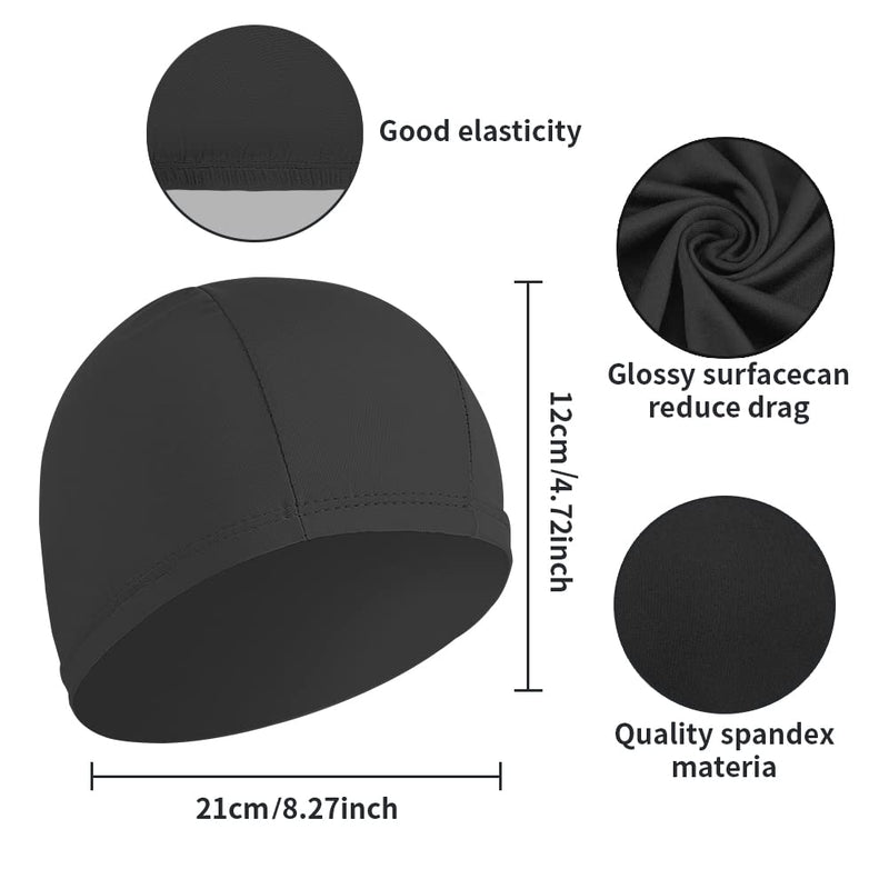 2pcs Elastic Swim Caps for Both Women & Men & Kids & Fabric Durable Non-Slip Swimming Pool Cap Elastic Swim Cap for Long and Short Hair Black&Blue - BeesActive Australia