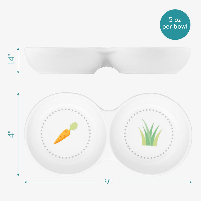Navaris Double Food Bowl for Small Animals - Ceramic Food Bowls for Rabbits, Guinea Pigs, Small Pets - Rabbit Water Dish - Carrot and Grass Design - BeesActive Australia