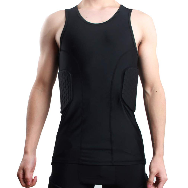 Minimal Men’s Padded Compression Shirt Sports Protective Vest Rash Guard Soccer Basketball Training Tank Top XL(Chest:34.25") - BeesActive Australia