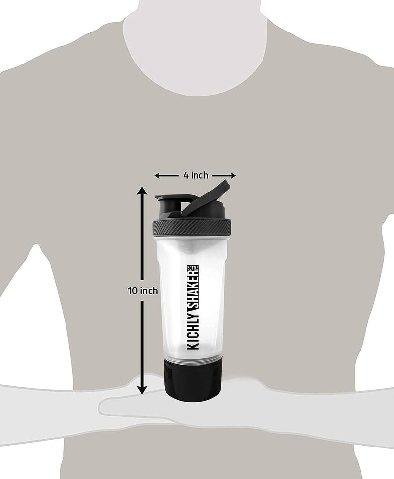 KICHLY (Set of 2 Classic Protein Shaker Bottle (700 ml) with Protein Shaker Ball - Non-Leak Cap with Container for Protein Shakes – Perfect Fitness & Workout Partner (Black & Clear) Black & Clear - BeesActive Australia