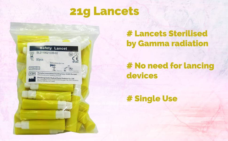 100 x Single Use Sterile Safety Lancets (21G) For Blood Testing / Diabetes / Cholesterol Test Samples - BeesActive Australia