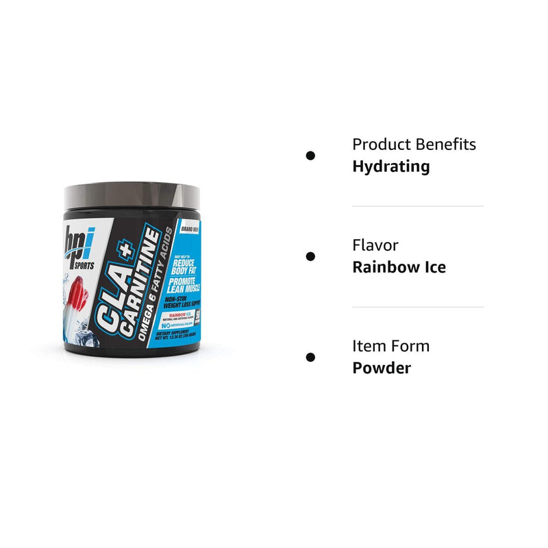 BPI Sports CLA + Carnitine – Conjugated Linoleic Acid – Performance, Lean Muscle – Caffeine Free – For Men & Women – Rainbow Ice – 50 servings – 12.34 Oz. Rainbow Ice - BeesActive Australia