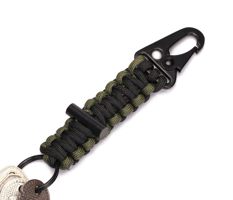 [AUSTRALIA] - EKLOEN 2 Pack Paracord Carabiner Survival Keychain Lanyard with Firestarter Black+Military Green 