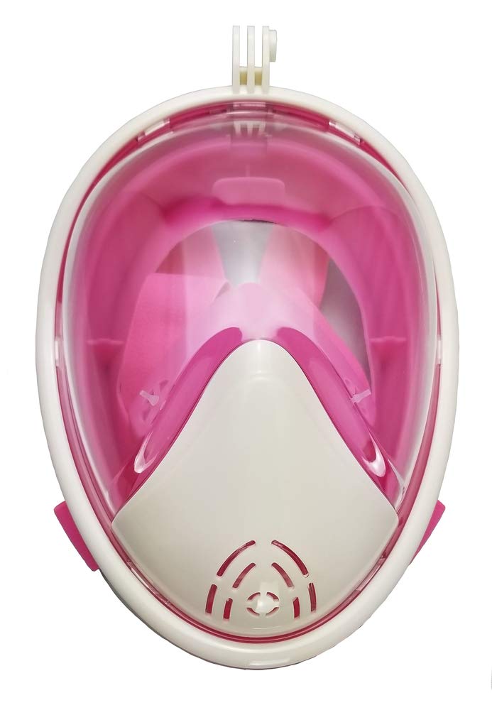 [AUSTRALIA] - Erskin Full Face Snorkel Mask 180° Panoramic View with Camera Mount, Anti-Fog and Anti-Leak Features for Adults and Youth. Pink/White Large/X-Large 