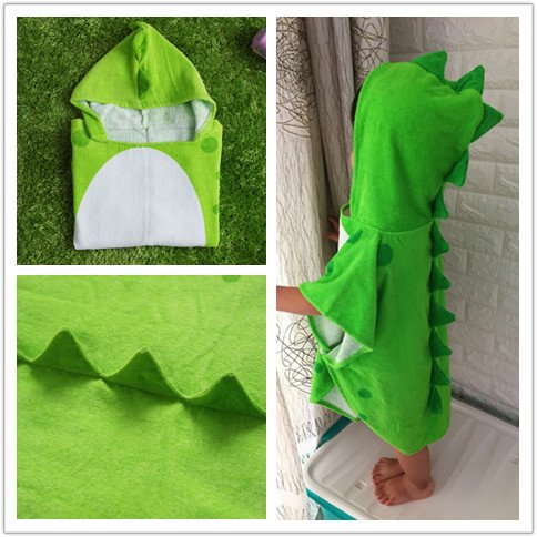 Children Bath Towel Robe Kids Hooded Beach Swimming Poncho Dinosaur Pattern Green S - BeesActive Australia