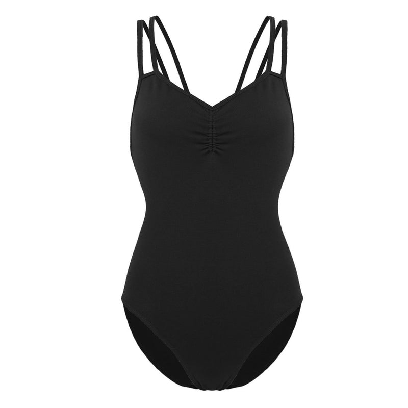 [AUSTRALIA] - YONGHS Women's Spaghetti Straps Criss Cross Back Camisole Strappy Ballet Dance Leotard Bodysuit Black Small 